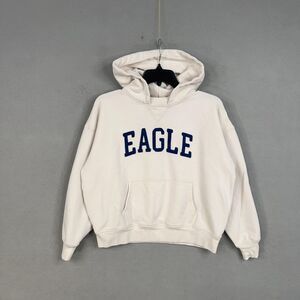 American Eagle Hoodie Womens 2XS White Pullover Fleece Kangaroo Pocket Spell Out